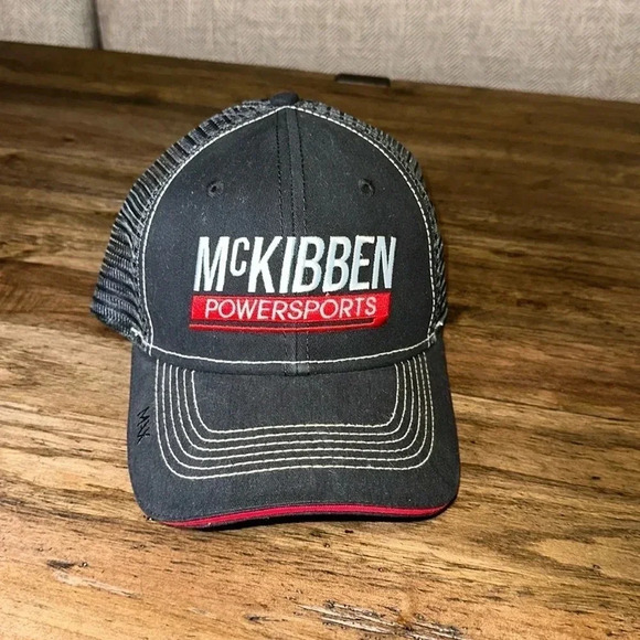 McKibben Powersports men’s ball cap hat velcro black/red max adjustable - Picture 1 of 7